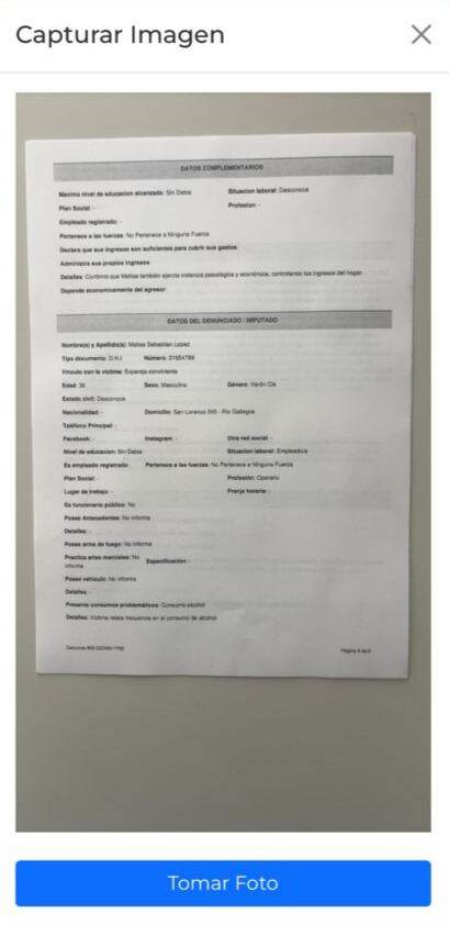 Captura de imágenes de la denuncia firmada
